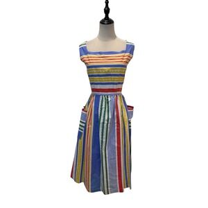 Vtg 50s Style Sundress 80s Homemade Cotton Sz Xs/s Striped Pockets